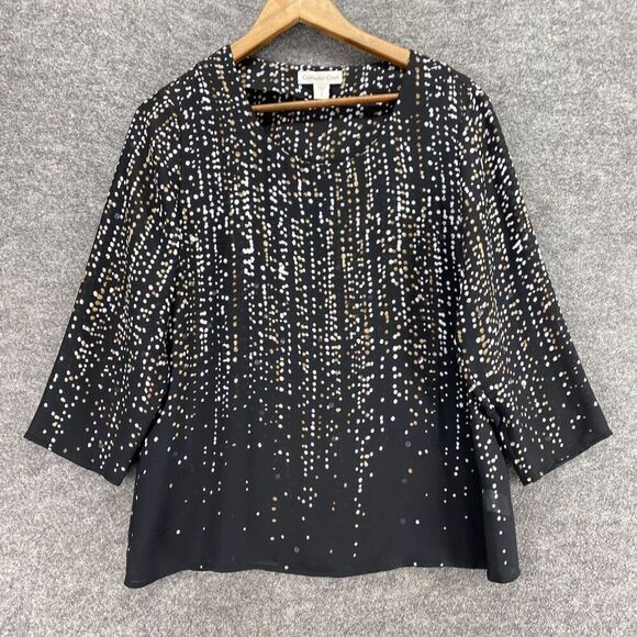 5/$45 Coldwater Creek Blouse Women S Small Black Striped Long Sleeve Round Neck - Picture 4 of 9